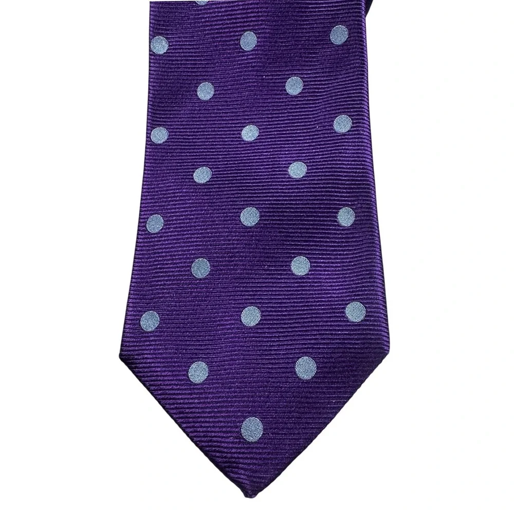 Paul‎ Fredrick Mens Silk Polka Dot Tie Purple Light Blue Formal Necktie